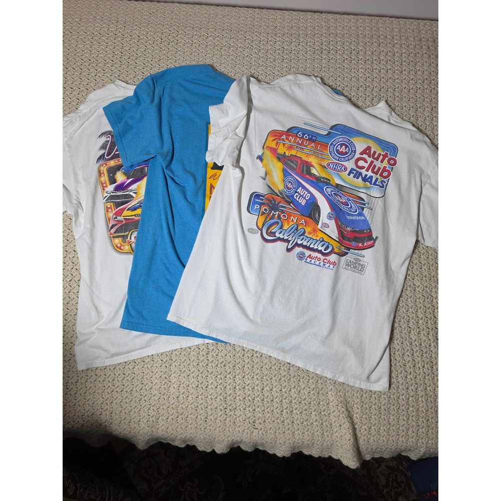 NHRA Drag Racing Graphic T-Shirt Bundle Men XL L White Blue Pomona Staff